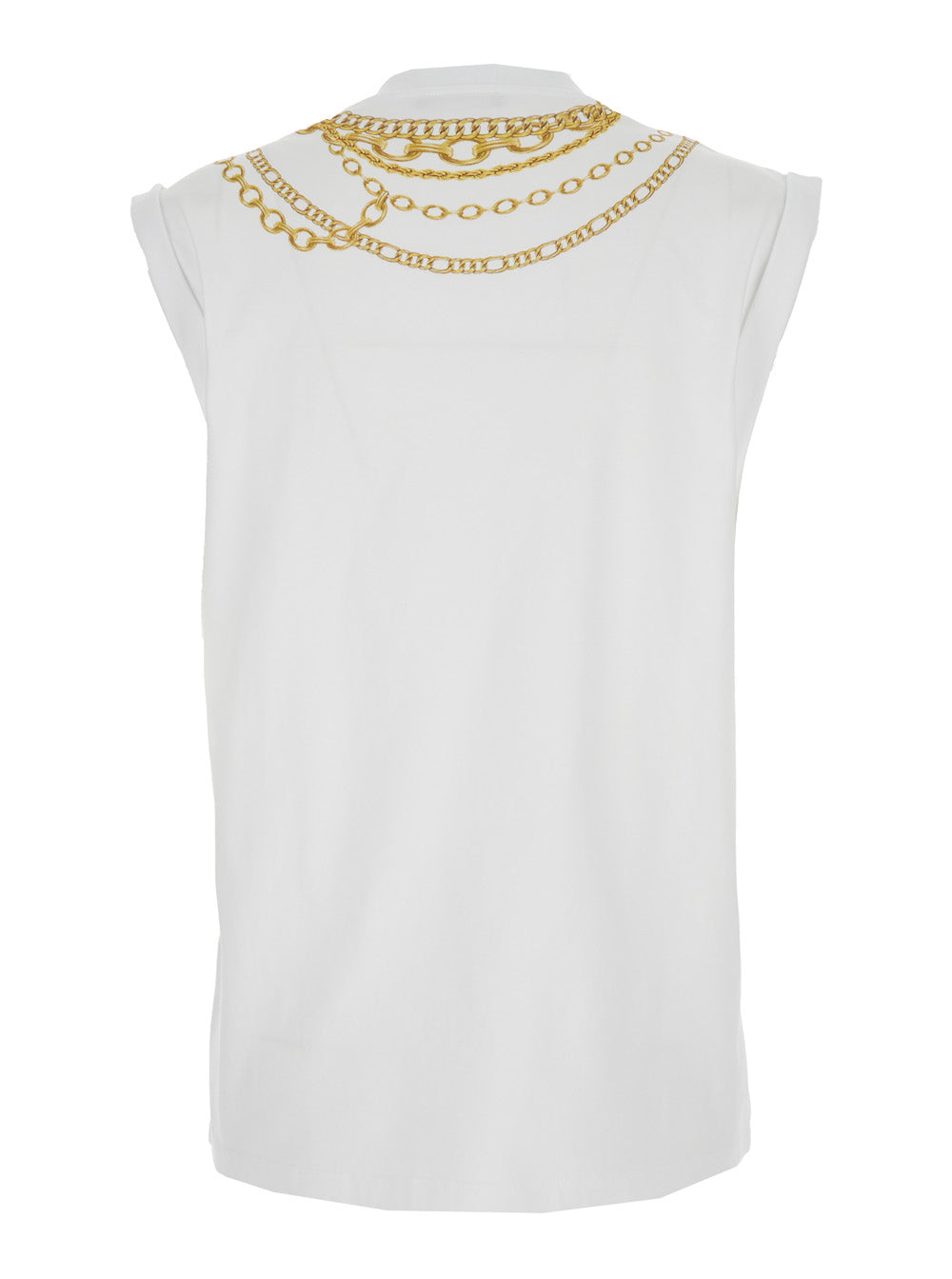 Balmain Women White Sleeveless Top With Maxi Necklace Print On Front And Rear In Cotton Woman