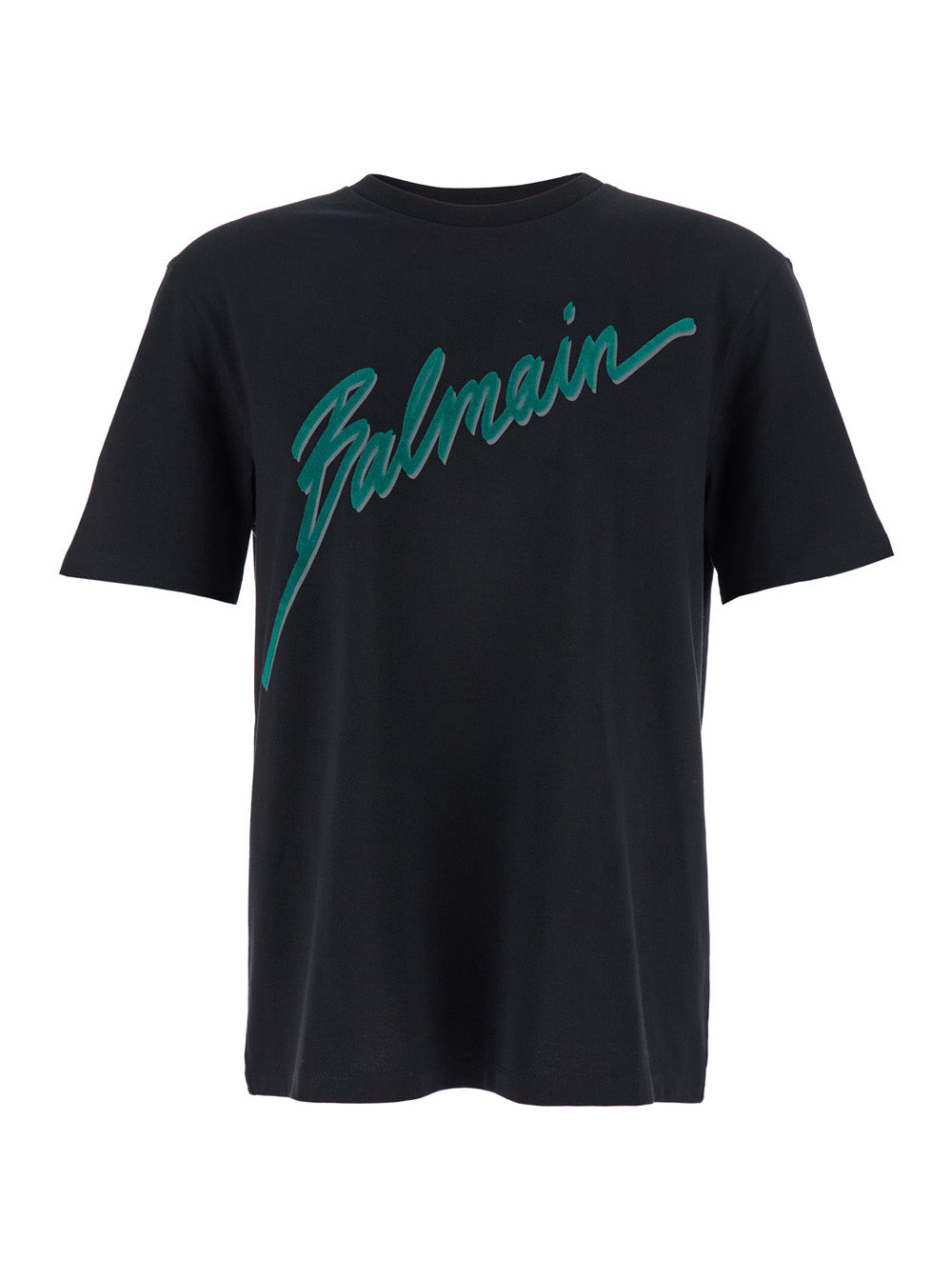 Balmain Men Black Crewneck T-Shirt With Logo Lettering Print On The Front In Cotton Man