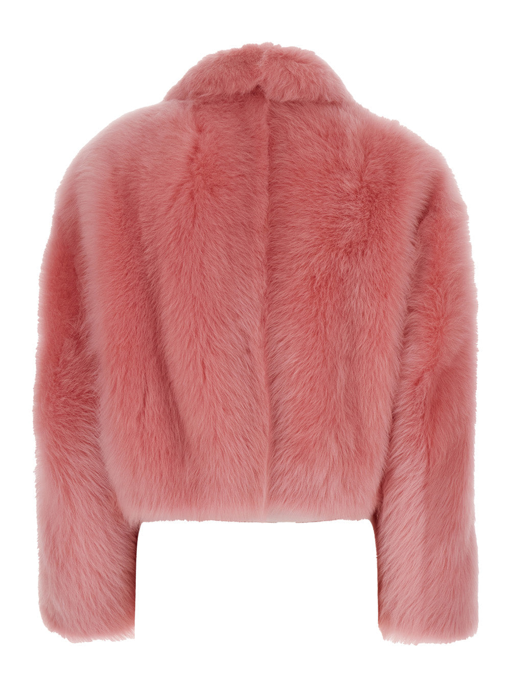Bottega Veneta Women 'Toscana' Pink Cropped Shearling Coat With Classic Collar And Front Concealed Closure In Fur Woman