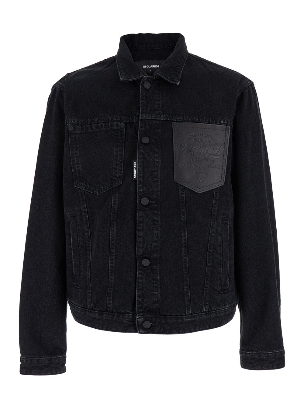 Dsquared2 Men Black Jacket With Classic Collar And Embossed Logo On The Front In Denim Man