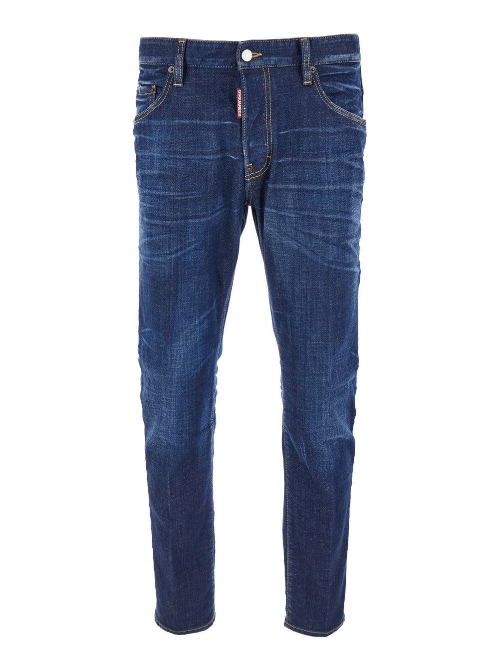 Dsquared2 Men Blue Jeans With Belt Loops And Logo Patch On The Rear In Denim Man