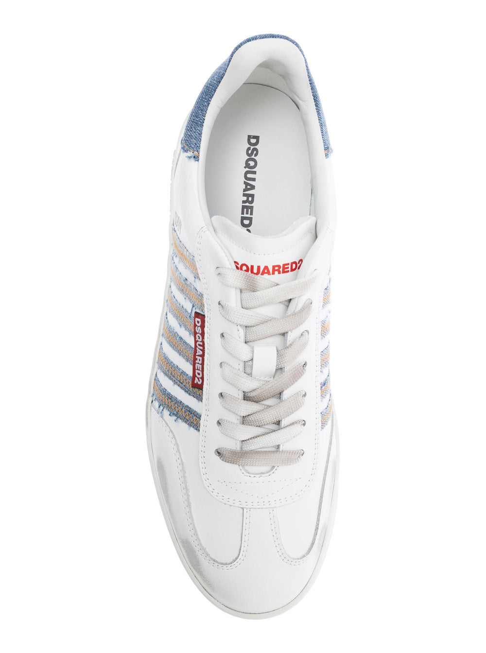 Dsquared2 Men White Low Top Sneakers With Logo Patch On Tongue And Side And Contrasting Heel With Logo In Leather And Cotton Man