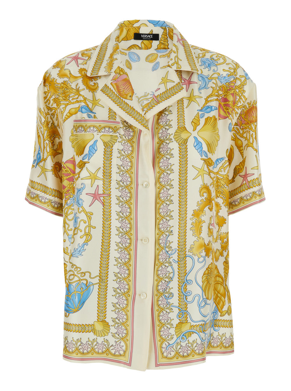 Versace Women Multicolor Bowling Shirt With Cuban Collar And All-Over Underwater Barocco Print In Silk Woman