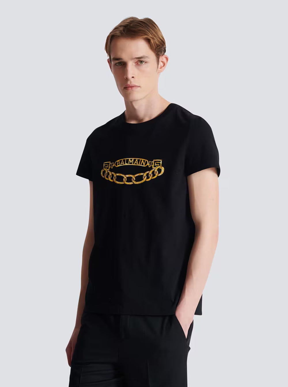 Balmain Men Black Crewneck T-Shirt With Logo Print On The Front In Cotton Man