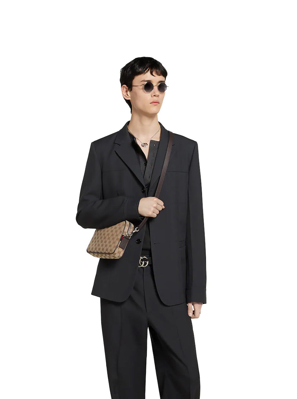 Gucci Men Beige Crossbody Bag With All-Over Gg Motif In Fabric Man