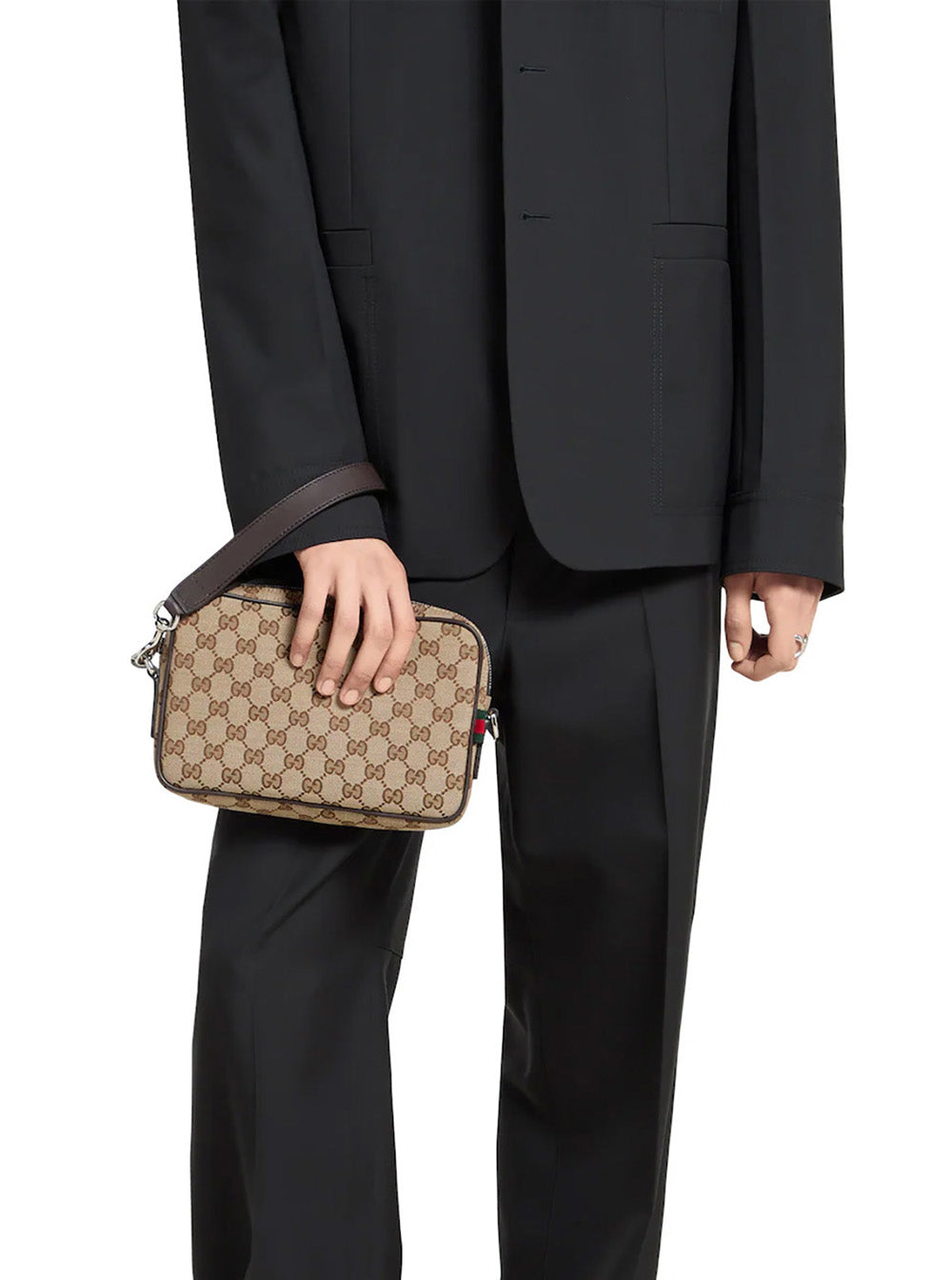 Gucci Men Beige Crossbody Bag With All-Over Gg Motif In Fabric Man