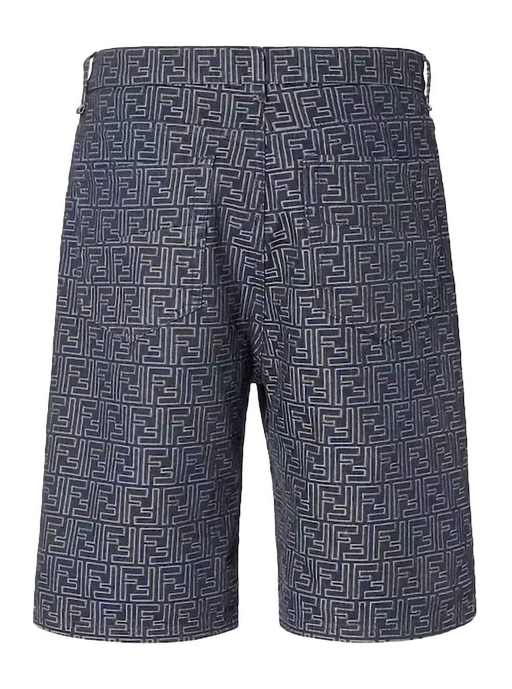 Fendi Men Blue Bermuda With Belt Loops And All-Over Ff Motif In Cotton Man