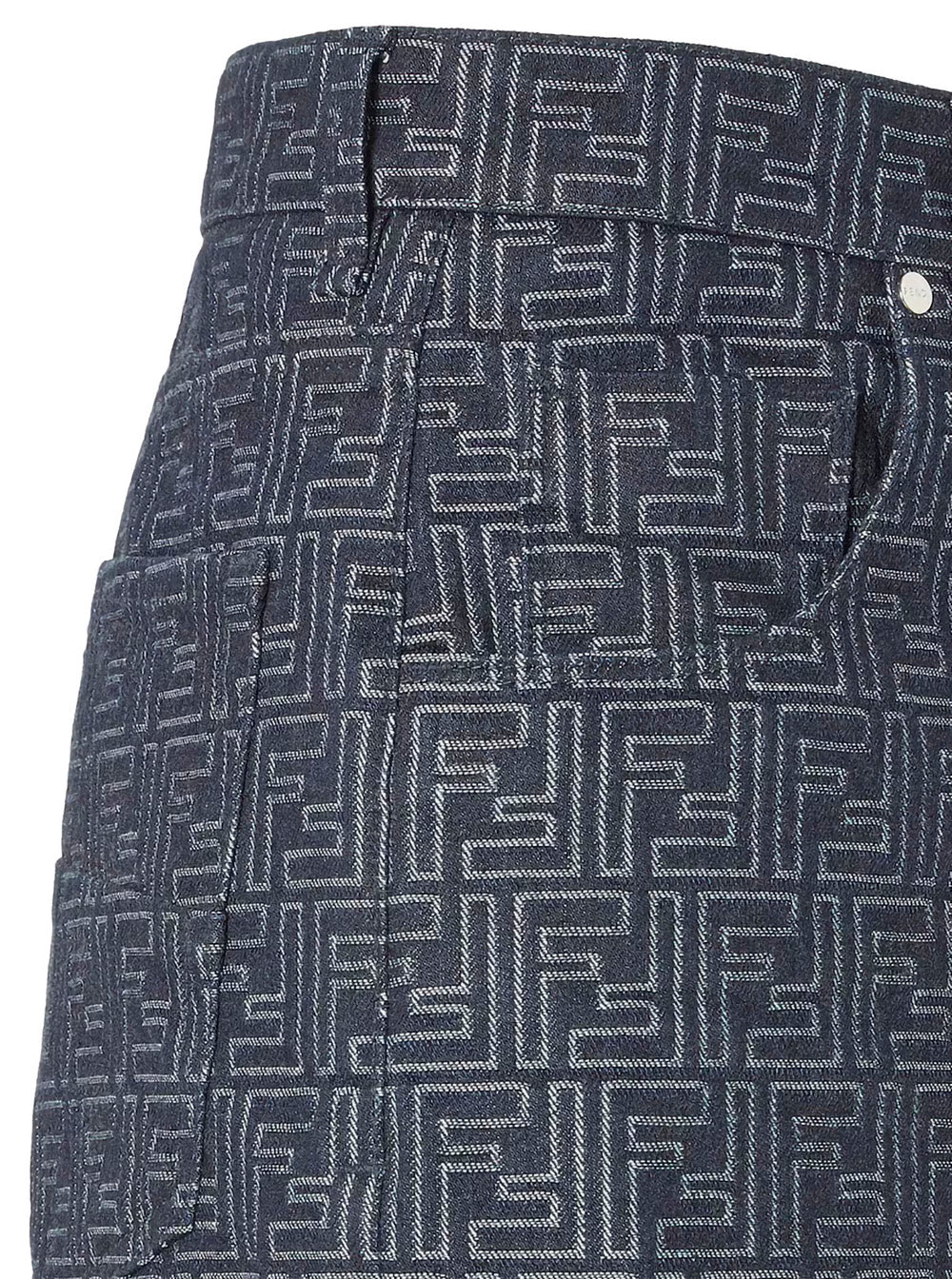 Fendi Men Blue Bermuda With Belt Loops And All-Over Ff Motif In Cotton Man