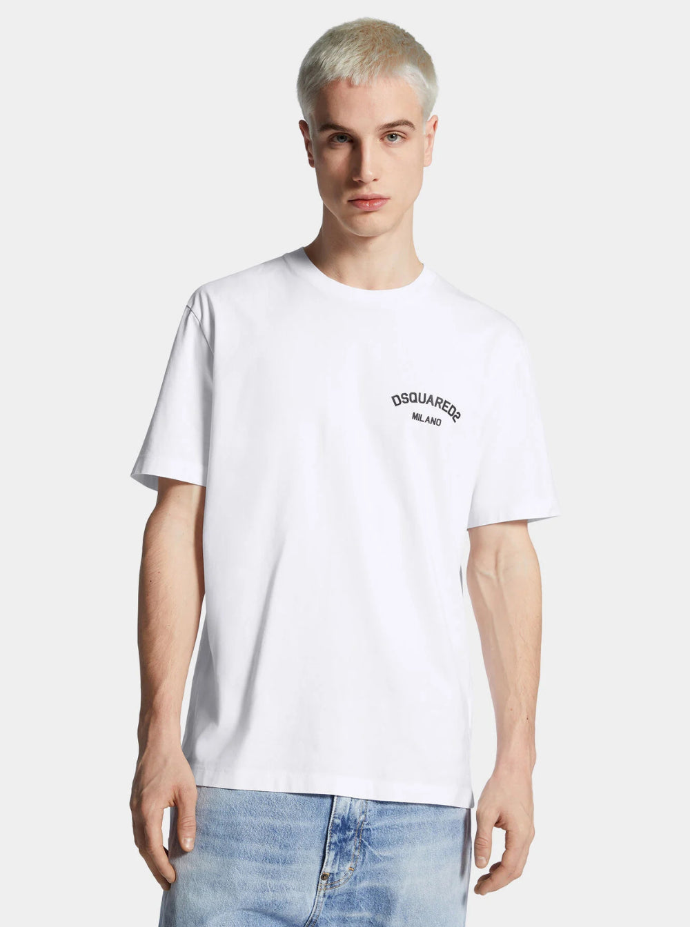 Dsquared2 Men White Crewneck T-Shirt With Logo Lettering On The Front In Cotton Man