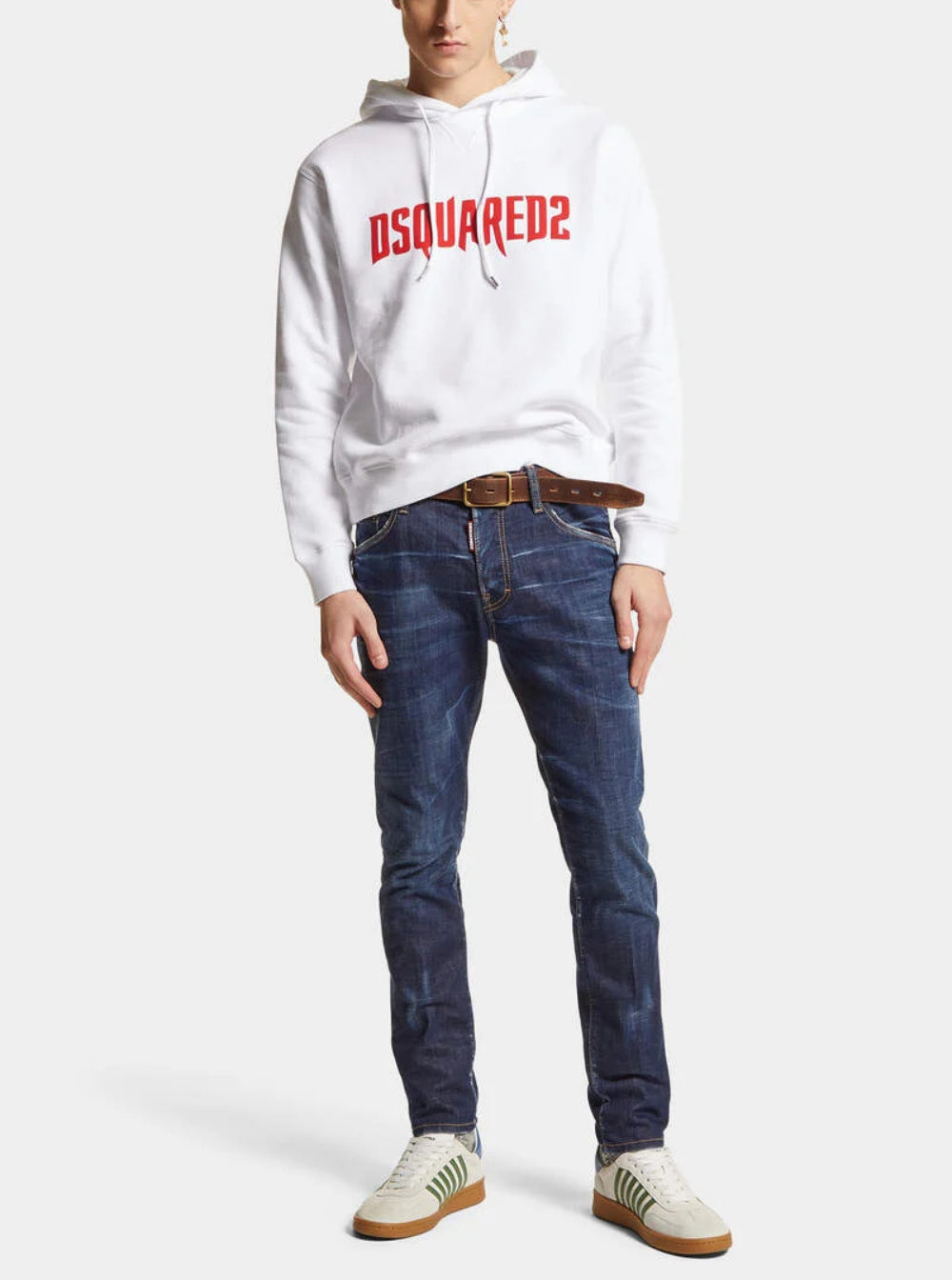 Dsquared2 Men Blue Jeans With Belt Loops And Logo Patch On The Rear In Denim Man