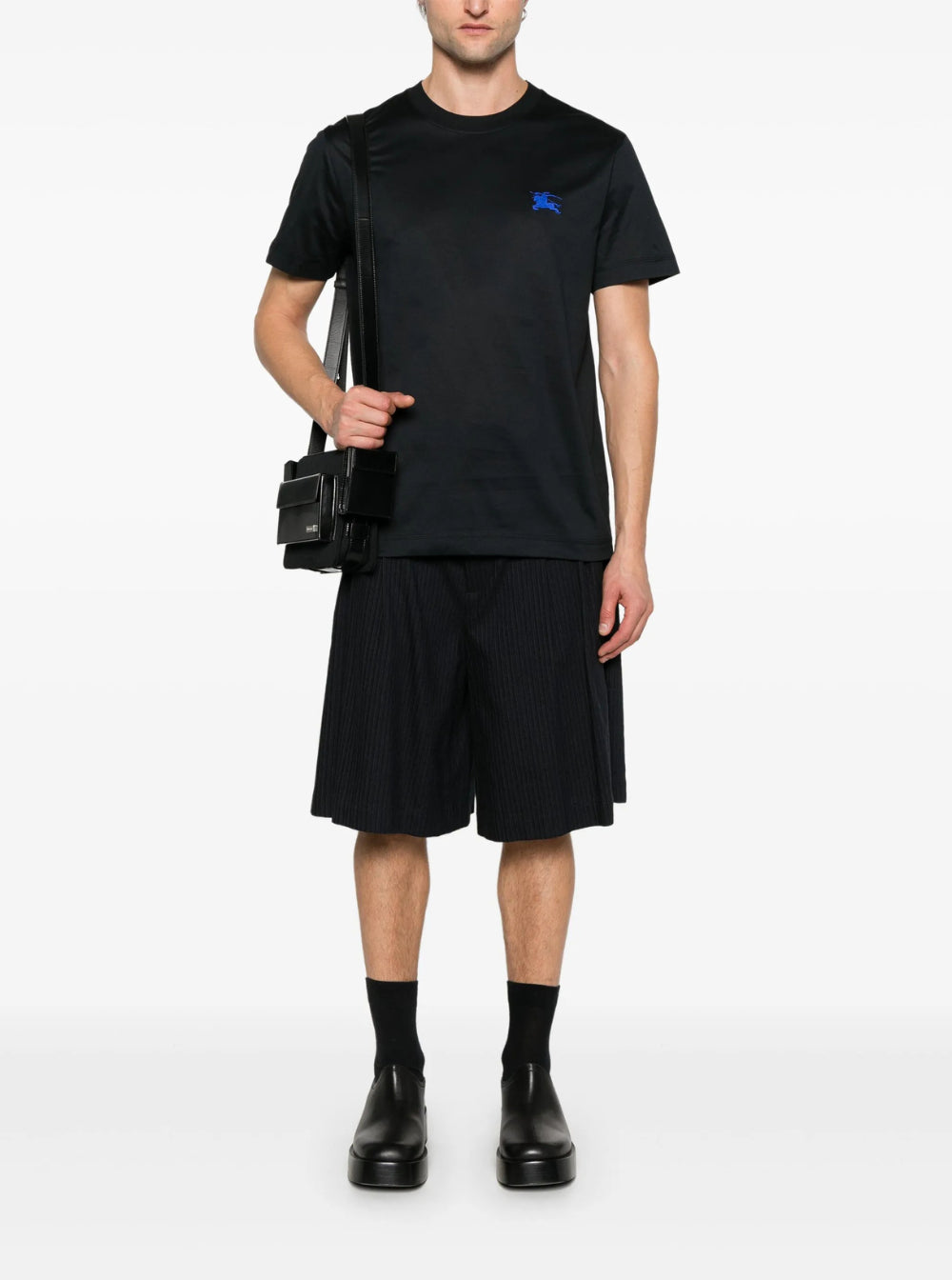 Burberry Men Black T-Shirt With Embroidered Logo On The Chest In Cotton Man
