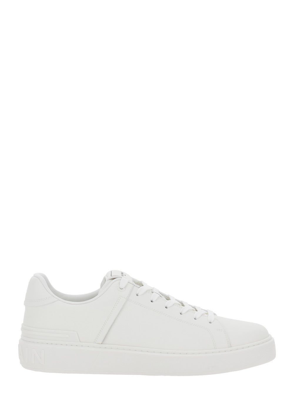 Balmain Men 'B-Court' White Low Top Sneakers With Logo Patch On The Tongue In Leather Man