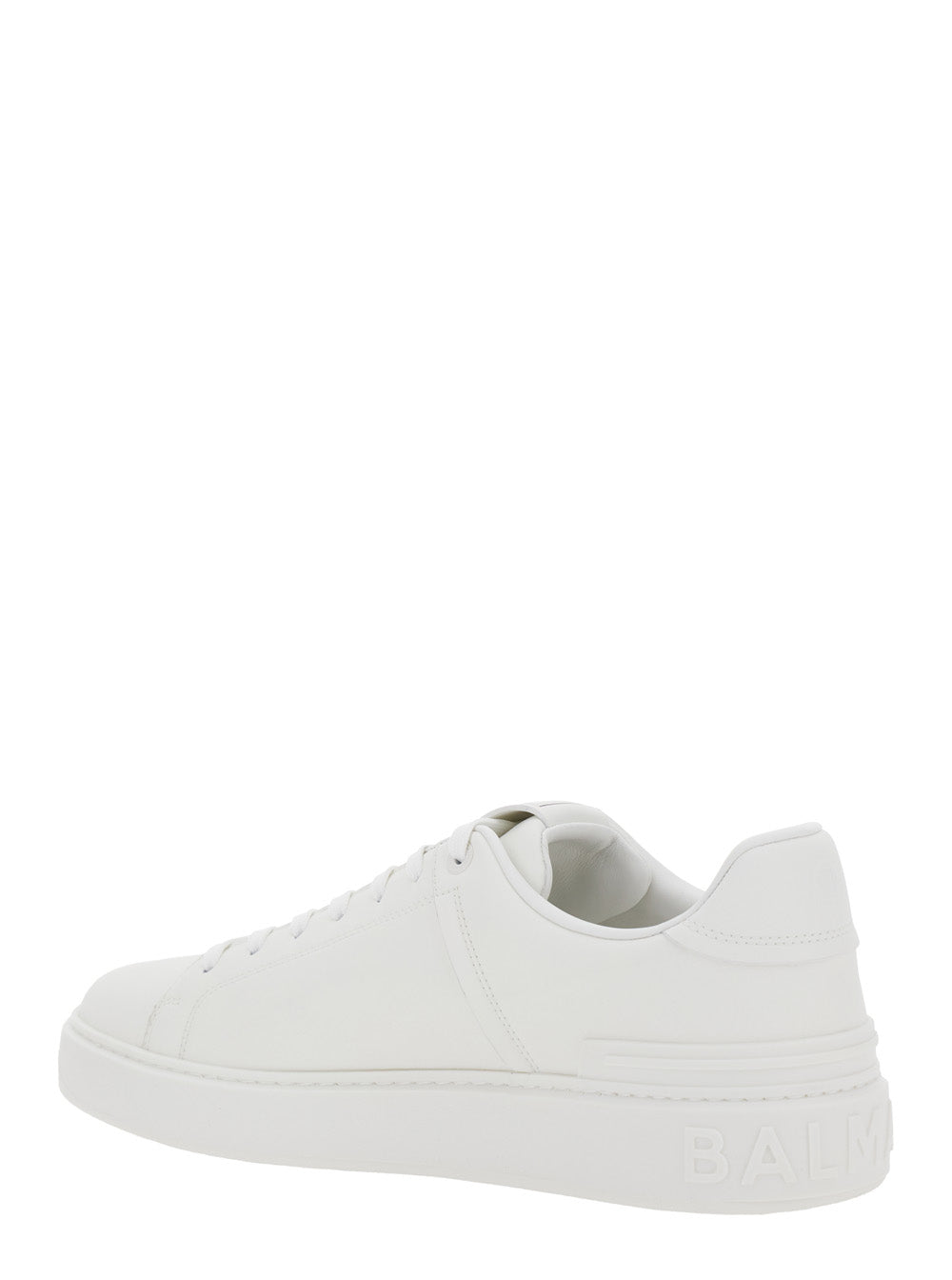 Balmain Men 'B-Court' White Low Top Sneakers With Logo Patch On The Tongue In Leather Man