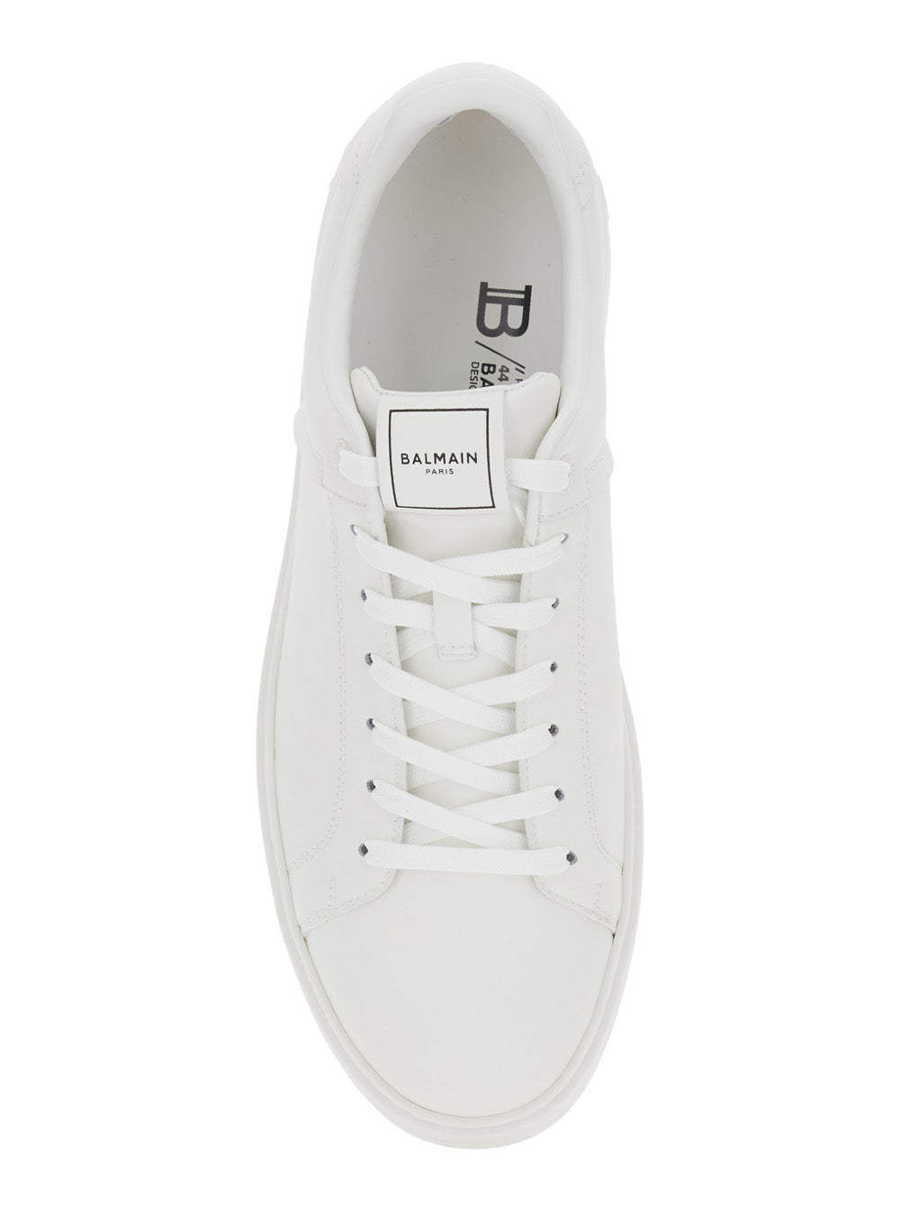 Balmain Men 'B-Court' White Low Top Sneakers With Logo Patch On The Tongue In Leather Man