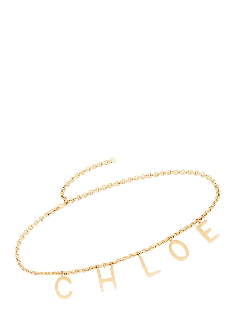 Chloé Women Metallic Belt With Adjustable Hook Closure And Logo Lettering Charm In Brass Woman