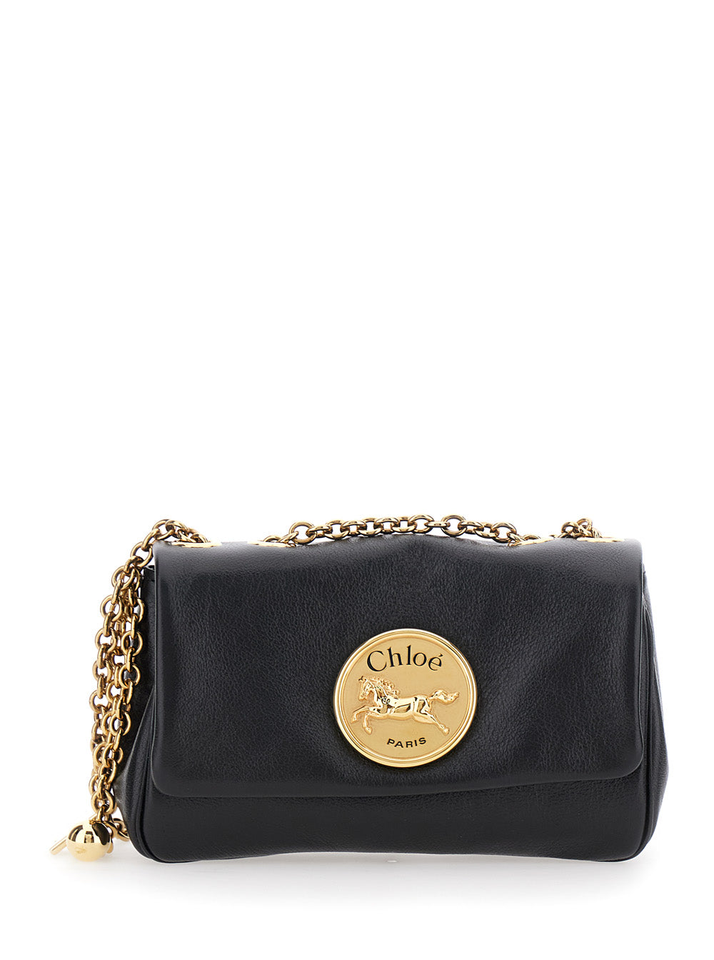 Chloé Women 'Heritage' Black Shoulder Bag With Chain-Link Shoulder Strap And Logo Plaque On The Front In Leather Woman