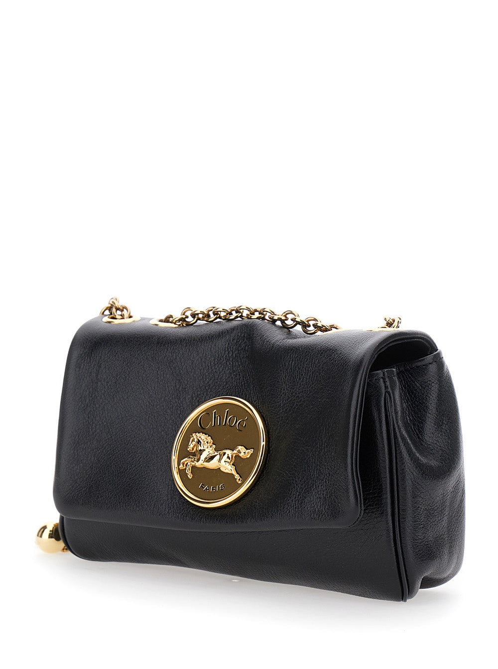 Chloé Women 'Heritage' Black Shoulder Bag With Chain-Link Shoulder Strap And Logo Plaque On The Front In Leather Woman
