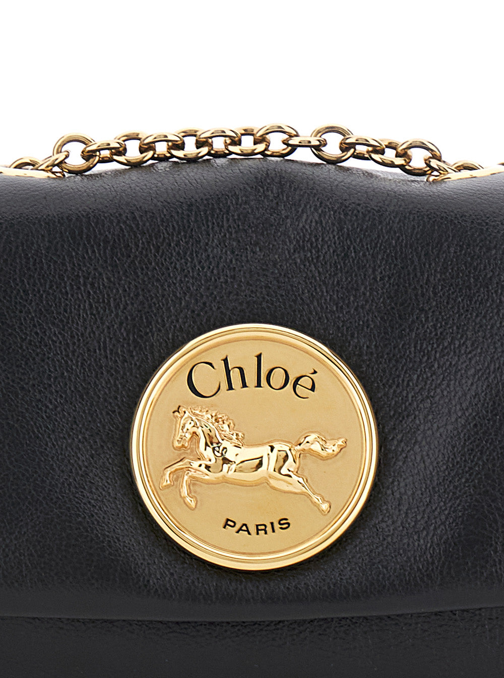 Chloé Women 'Heritage' Black Shoulder Bag With Chain-Link Shoulder Strap And Logo Plaque On The Front In Leather Woman