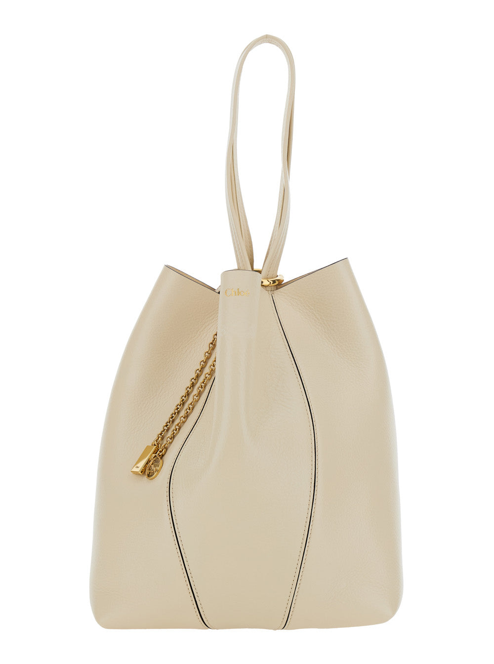 Chloé Women 'Spin' Beige Shoulder Bag With Metal Logo Medals In Grained Leather Woman