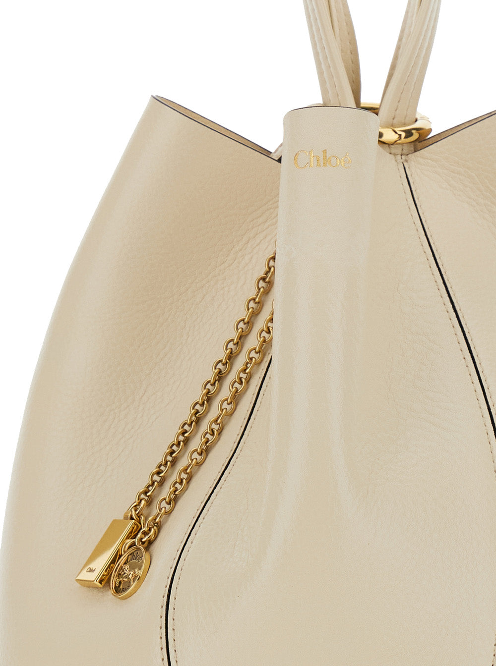 Chloé Women 'Spin' Beige Shoulder Bag With Metal Logo Medals In Grained Leather Woman