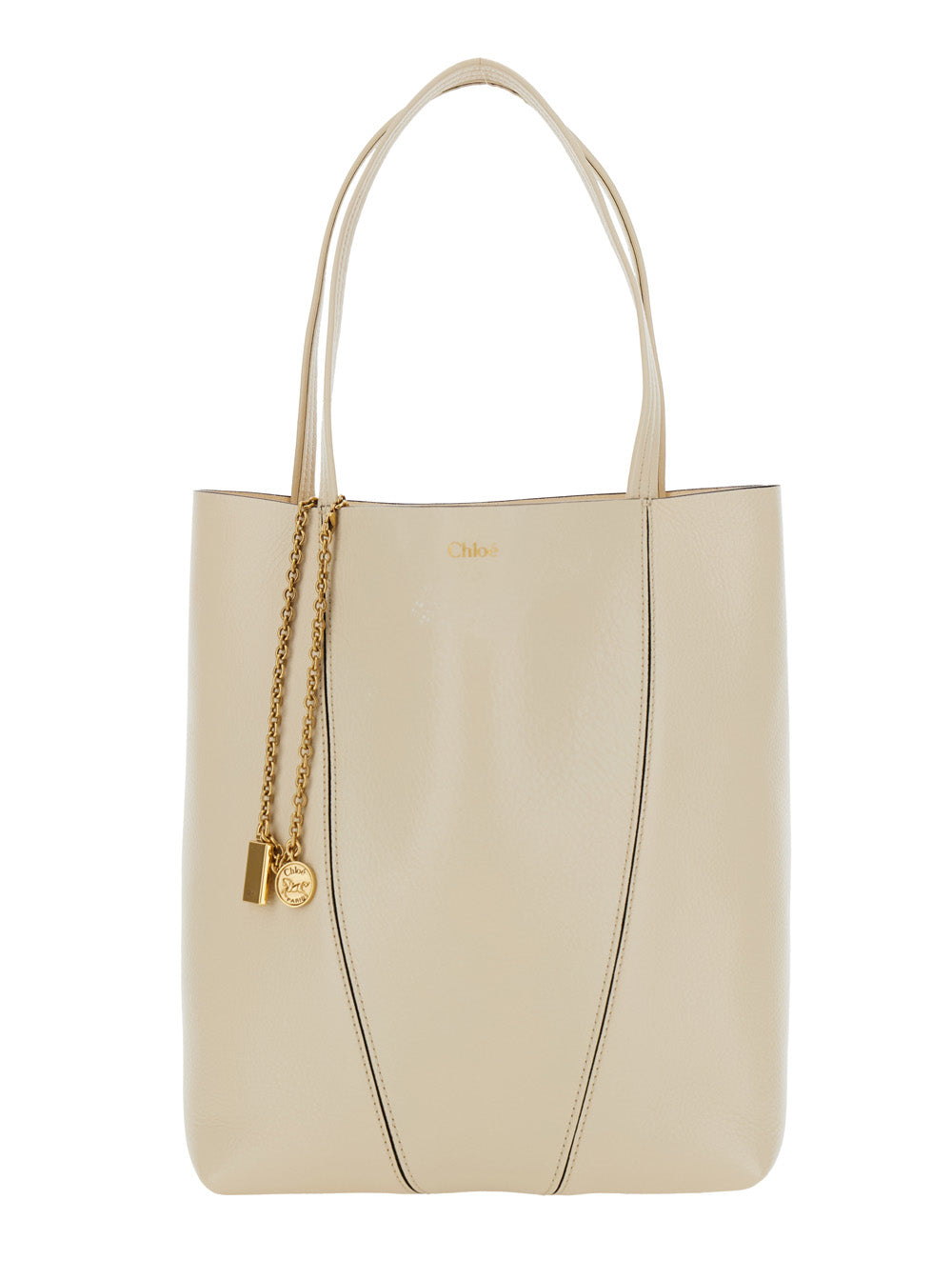 Chloé Women 'Spin' Beige Shoulder Bag With Metal Logo Medals In Grained Leather Woman