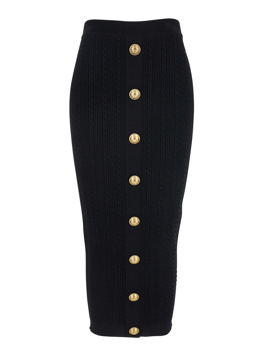 Balmain Women Black Skirt With Logo Buttons And Zip Closure In Viscose Blend Woman