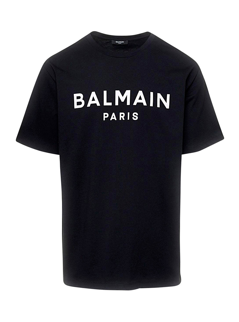 Balmain Men Black Crew Neck T-Shirt With Logo Print On The Chest In Cotton Man