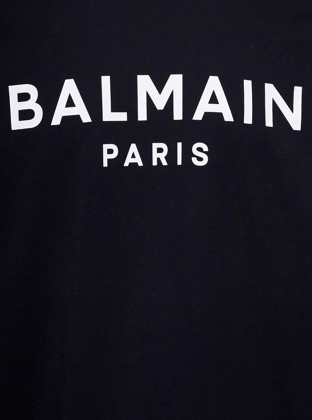 Balmain Men Black Crew Neck T-Shirt With Logo Print On The Chest In Cotton Man