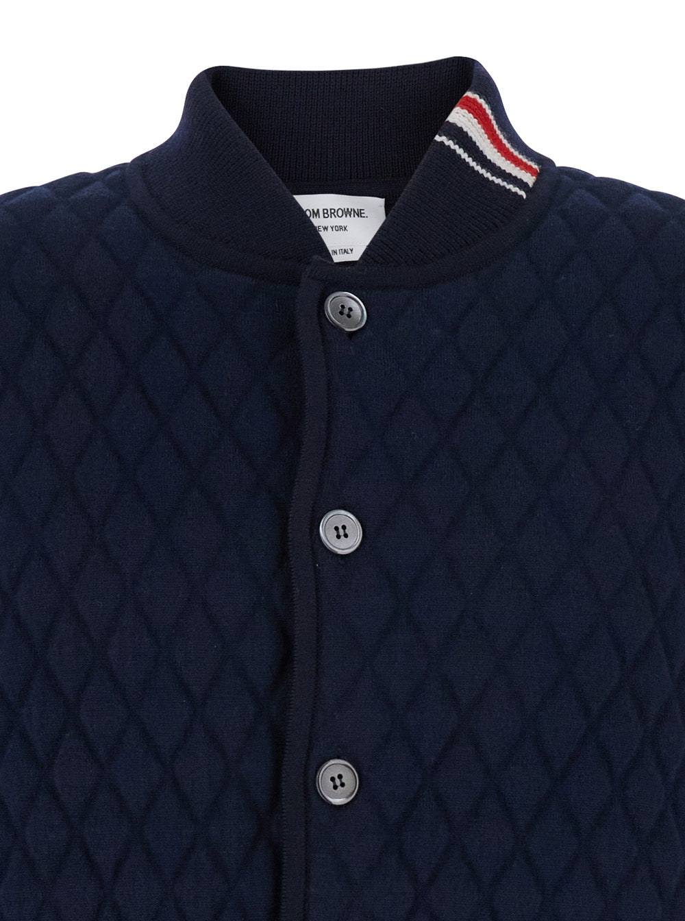 Thom Browne Men Blue Quilted Jacket With Bomber Collar And Logo Embroidery On The Collar In Wool Man