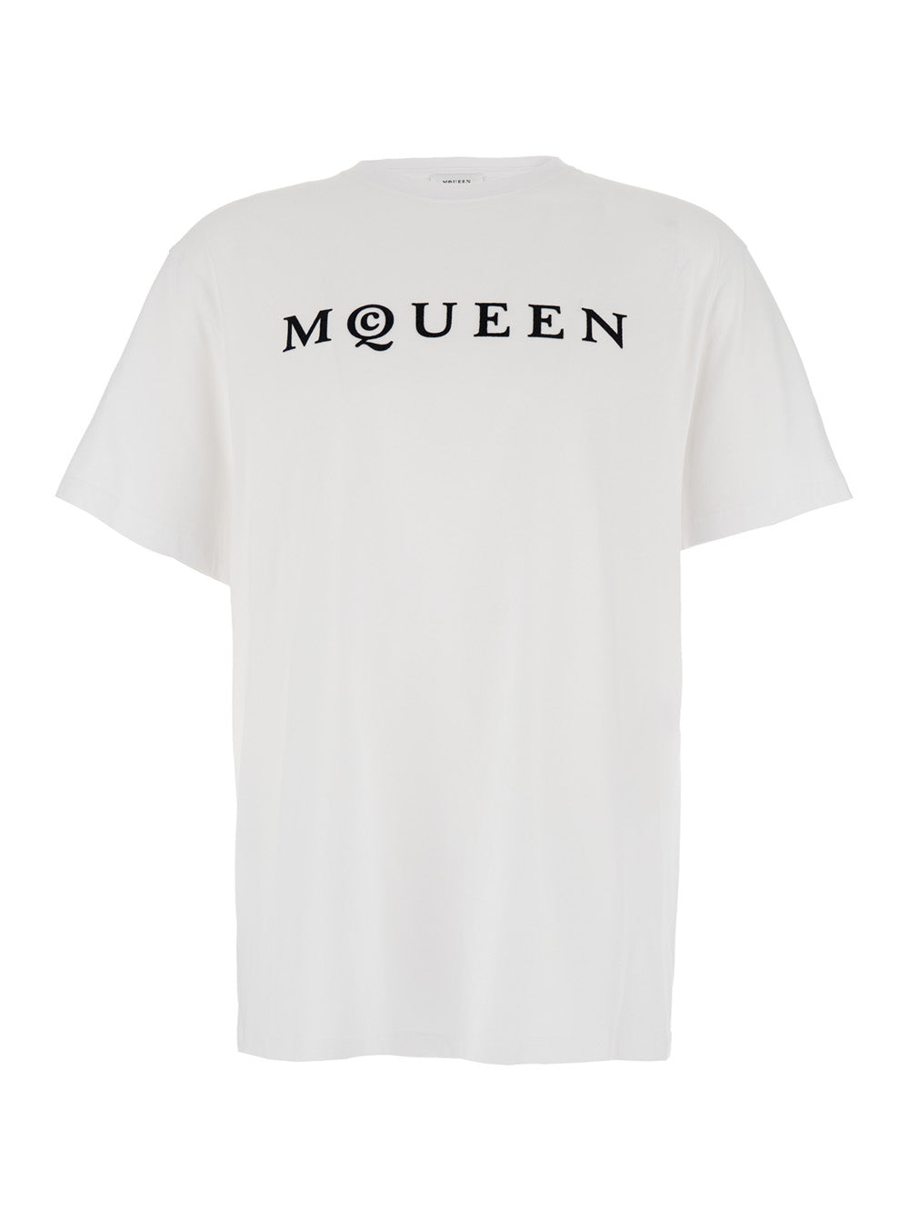 Alexander Mcqueen Men White Crewneck T-Shirt With Logo Lettering On The Front In Cotton Man