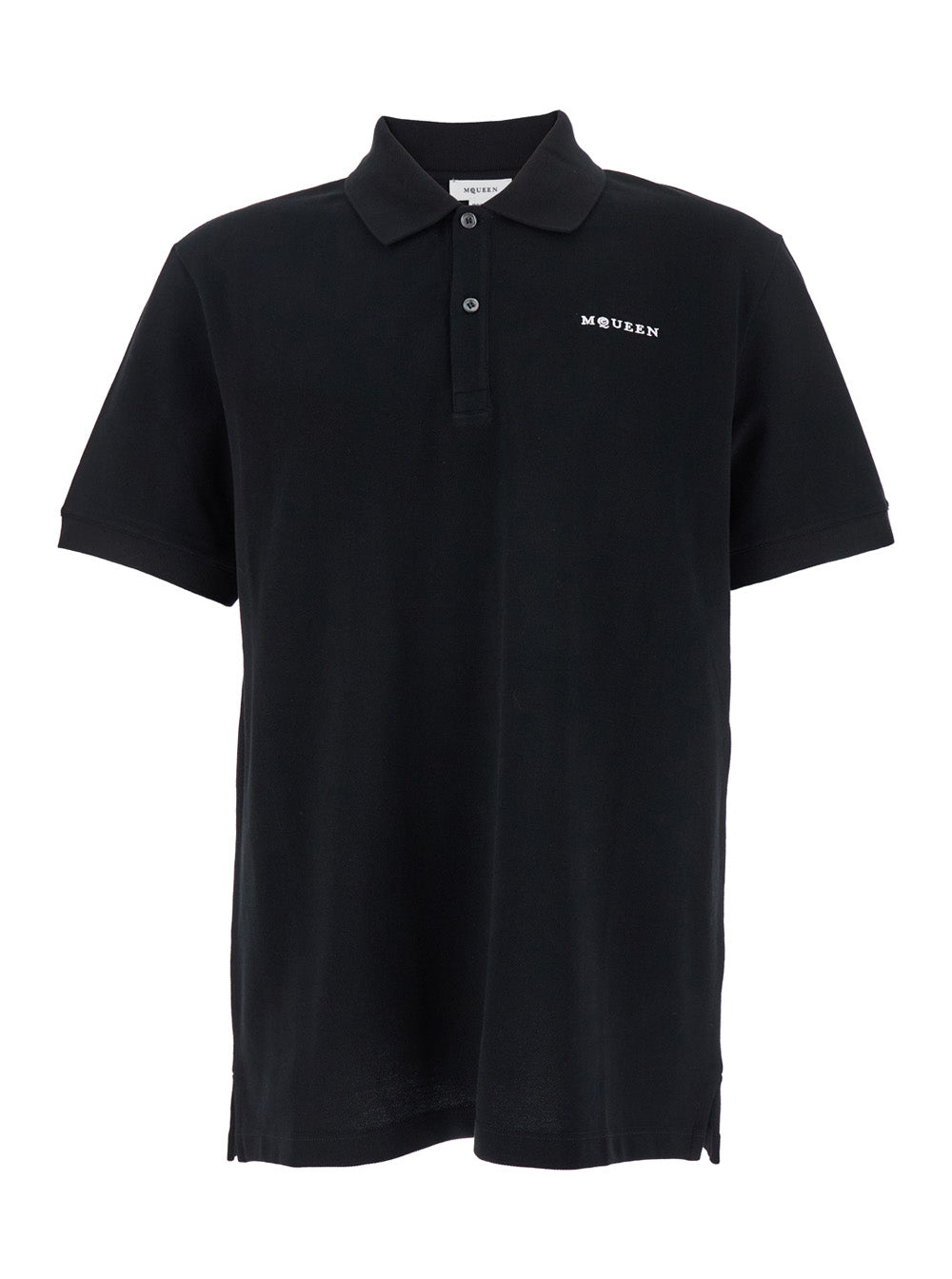 Alexander Mcqueen Men Black Polo Shirt With Classic Collar And Logo Lettering Embroidery On The Front In Cotton Man