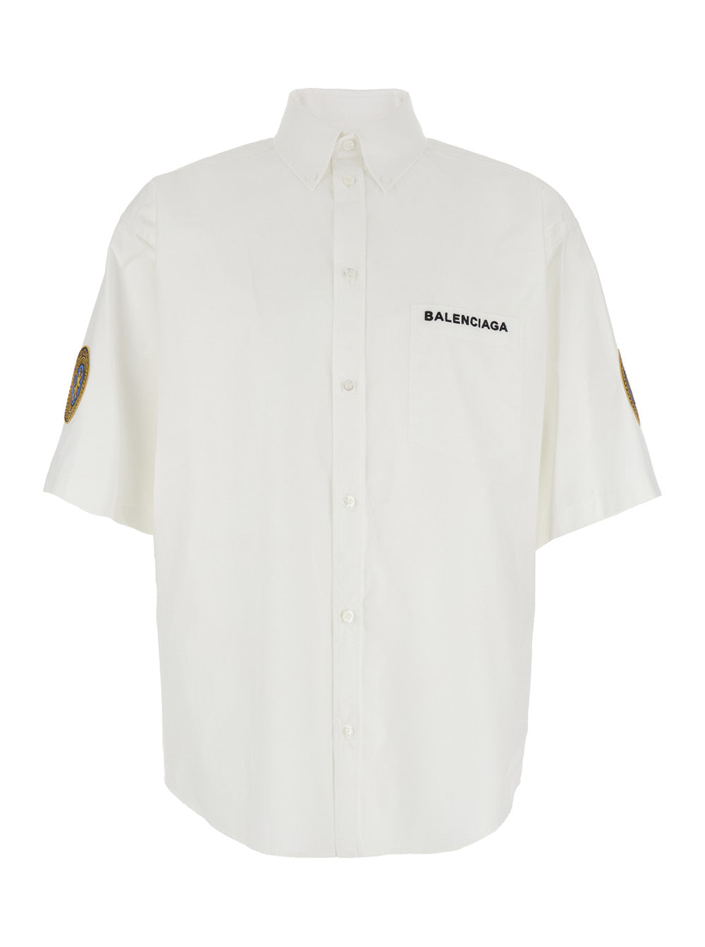 Balenciaga Men White Shirt With Logo Lettering On The Front And Logo Patch On The Sleeve In Cotton Man