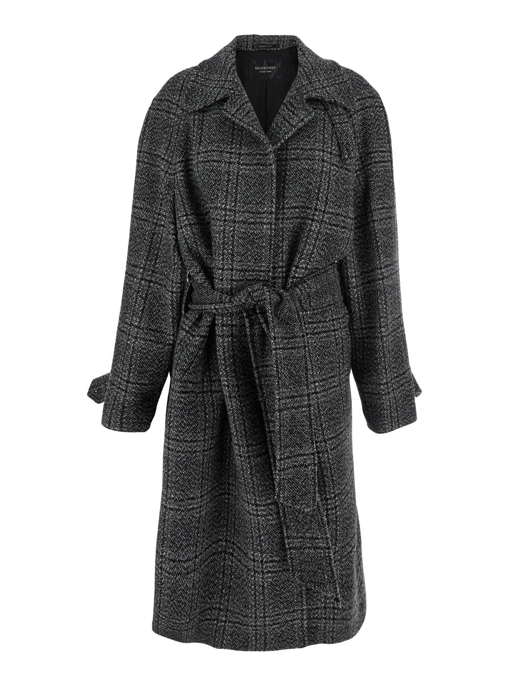 Balenciaga Women Grey Coat With Wide Notched Revers And All-Over Check Motif In Wool Woman
