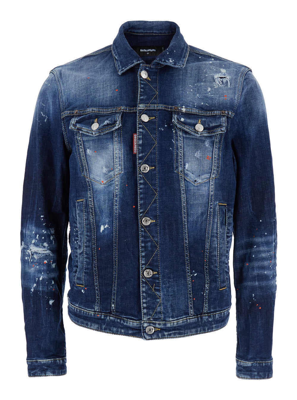 Dsquared2 Men 'Dan' Blue Jacket With Classic Collar And All-Over Painted Details In Denim Man