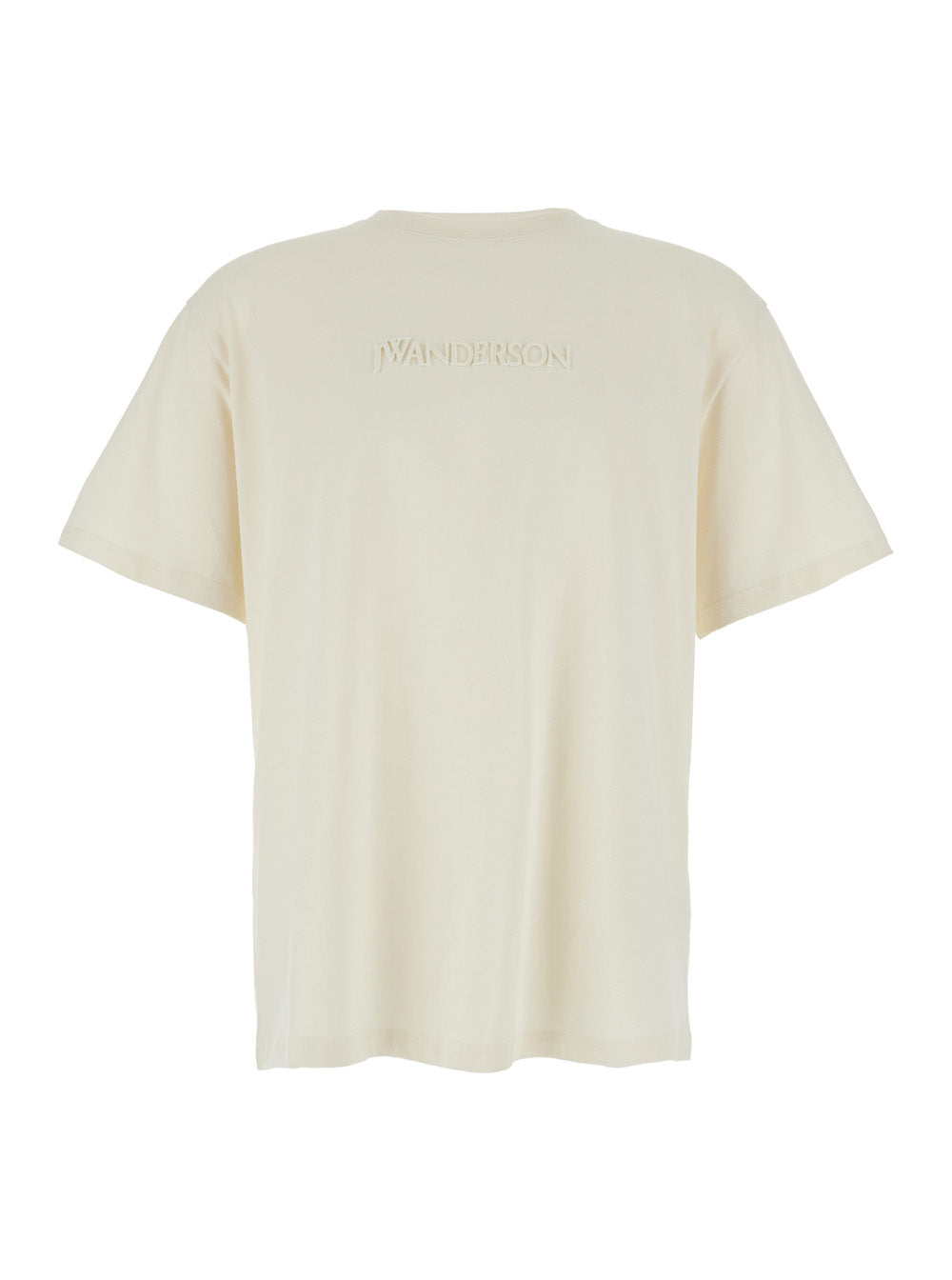 Jw Anderson Men White Crewneck T-Shirt With Logo Embroidery On The Front In Cotton Man