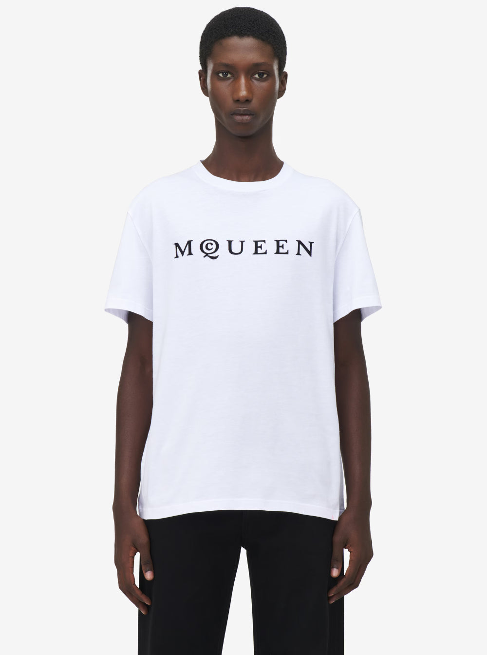 Alexander Mcqueen Men White Crewneck T-Shirt With Logo Lettering On The Front In Cotton Man