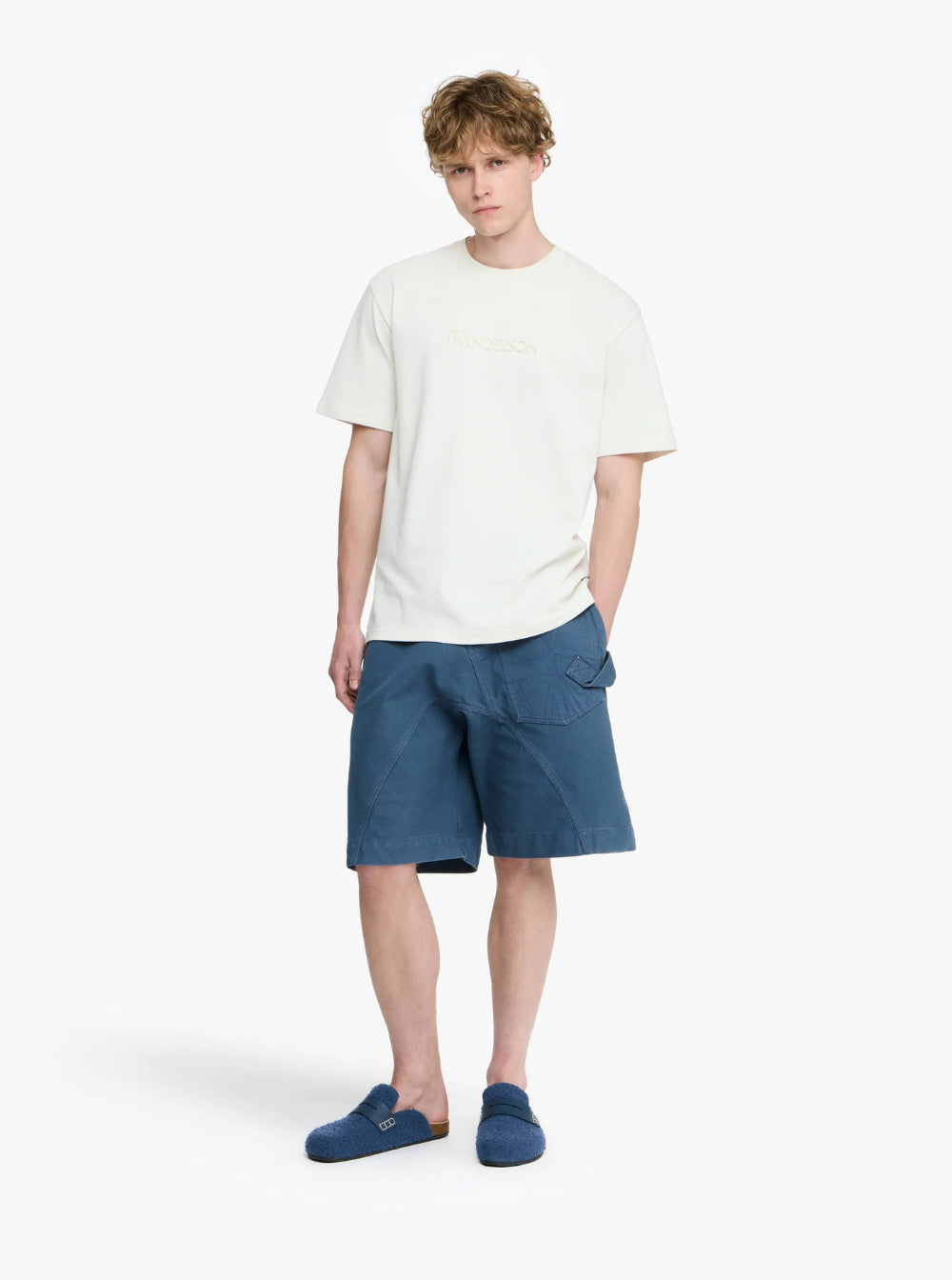 Jw Anderson Men White Crewneck T-Shirt With Logo Embroidery On The Front In Cotton Man