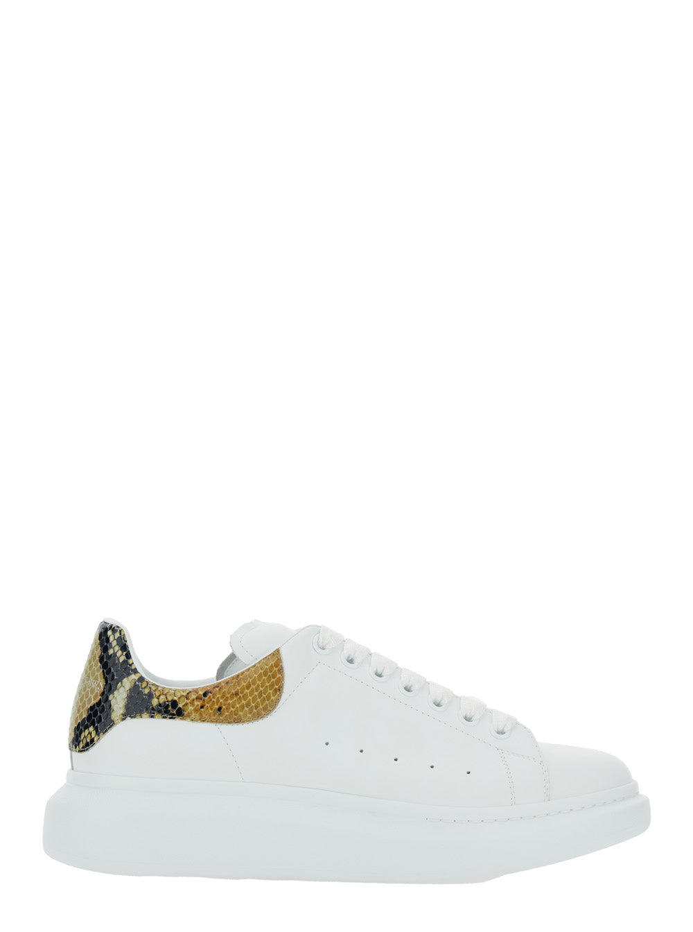 Alexander Mcqueen Men White Oversize Sneakers With Snake Print On The Heel In Leather Man