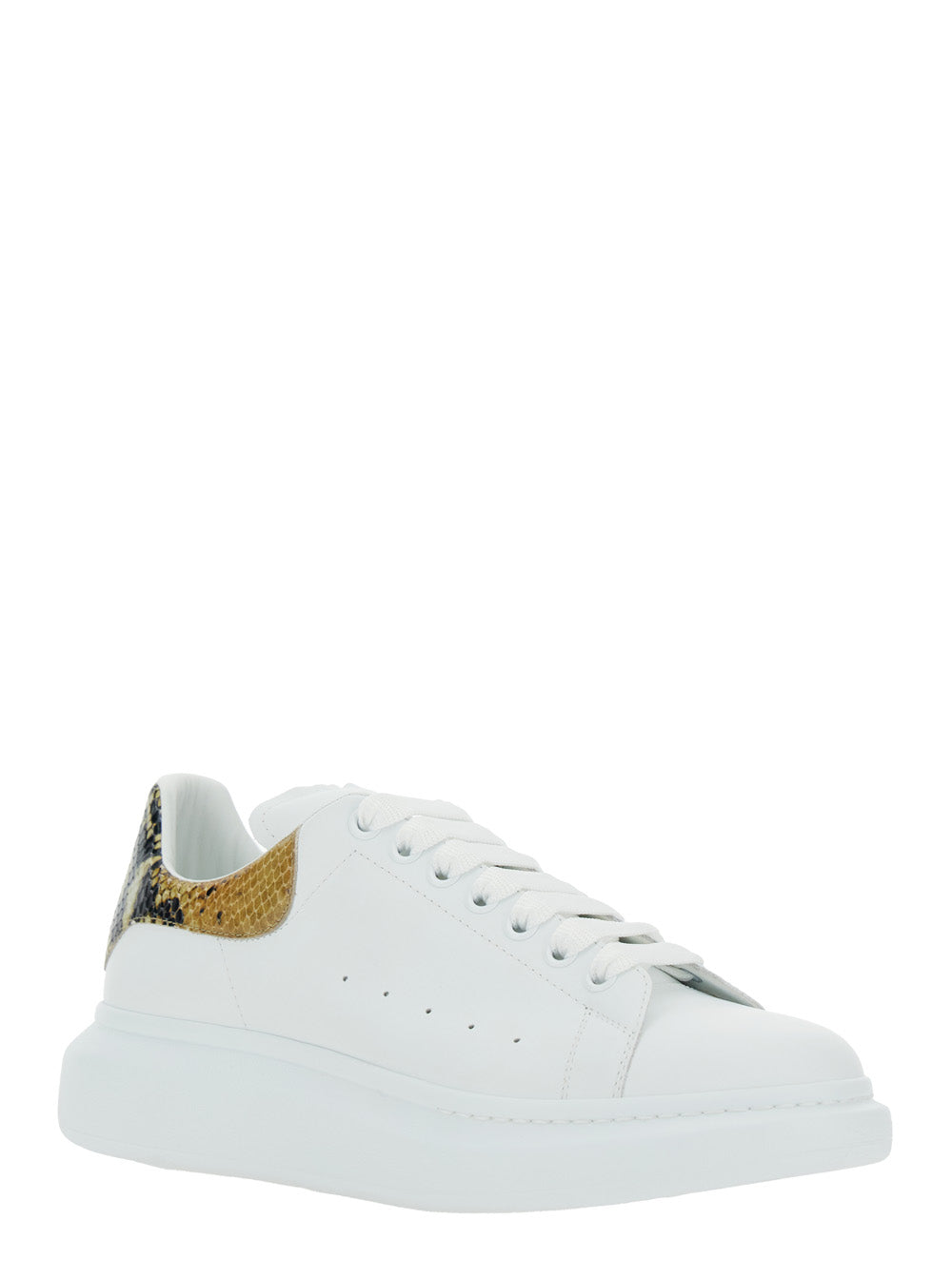Alexander Mcqueen Men White Oversize Sneakers With Snake Print On The Heel In Leather Man