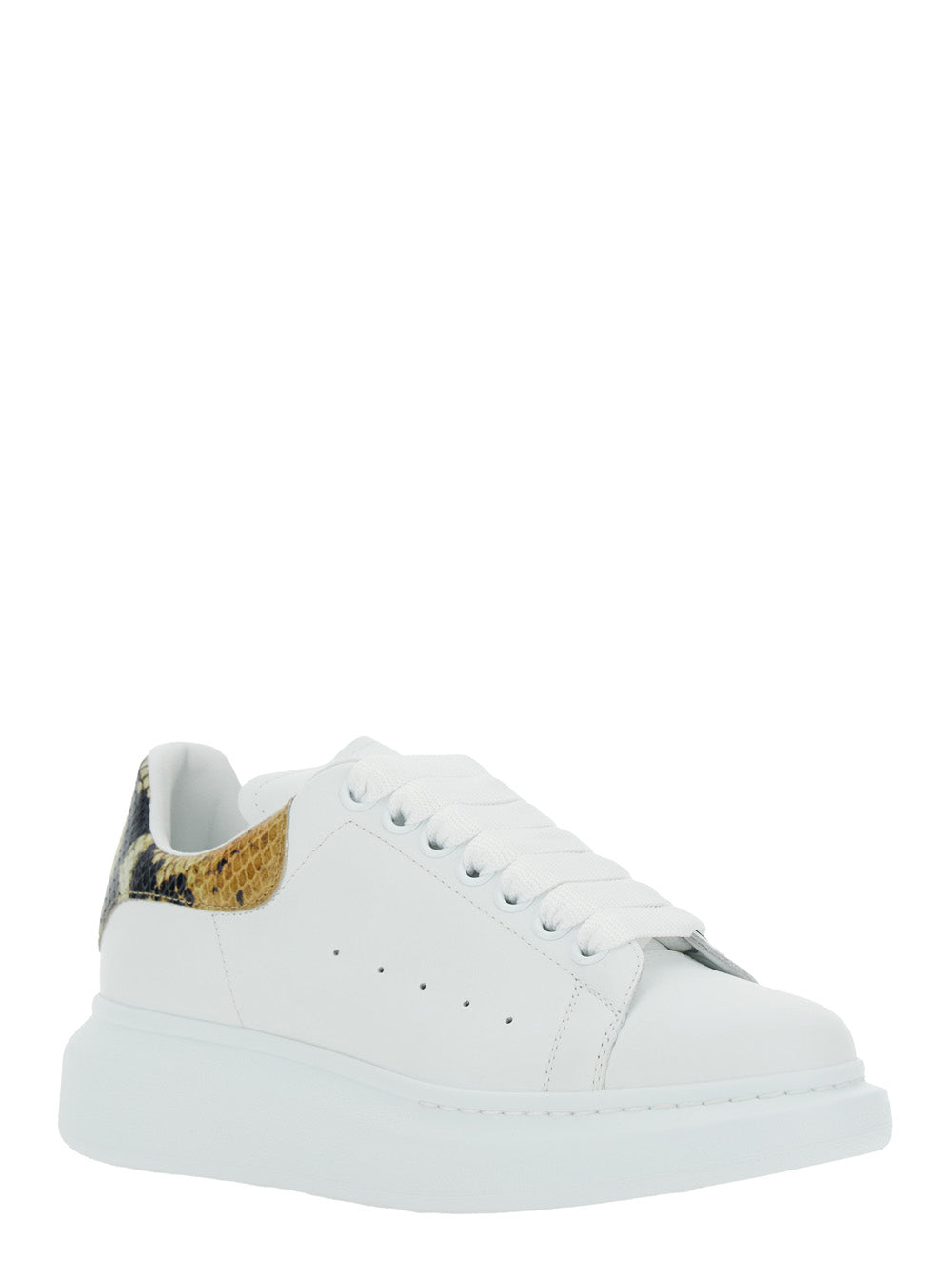 Alexander Mcqueen Women White Oversize Sneakers With Snake Print On The Heel In Leather Woman