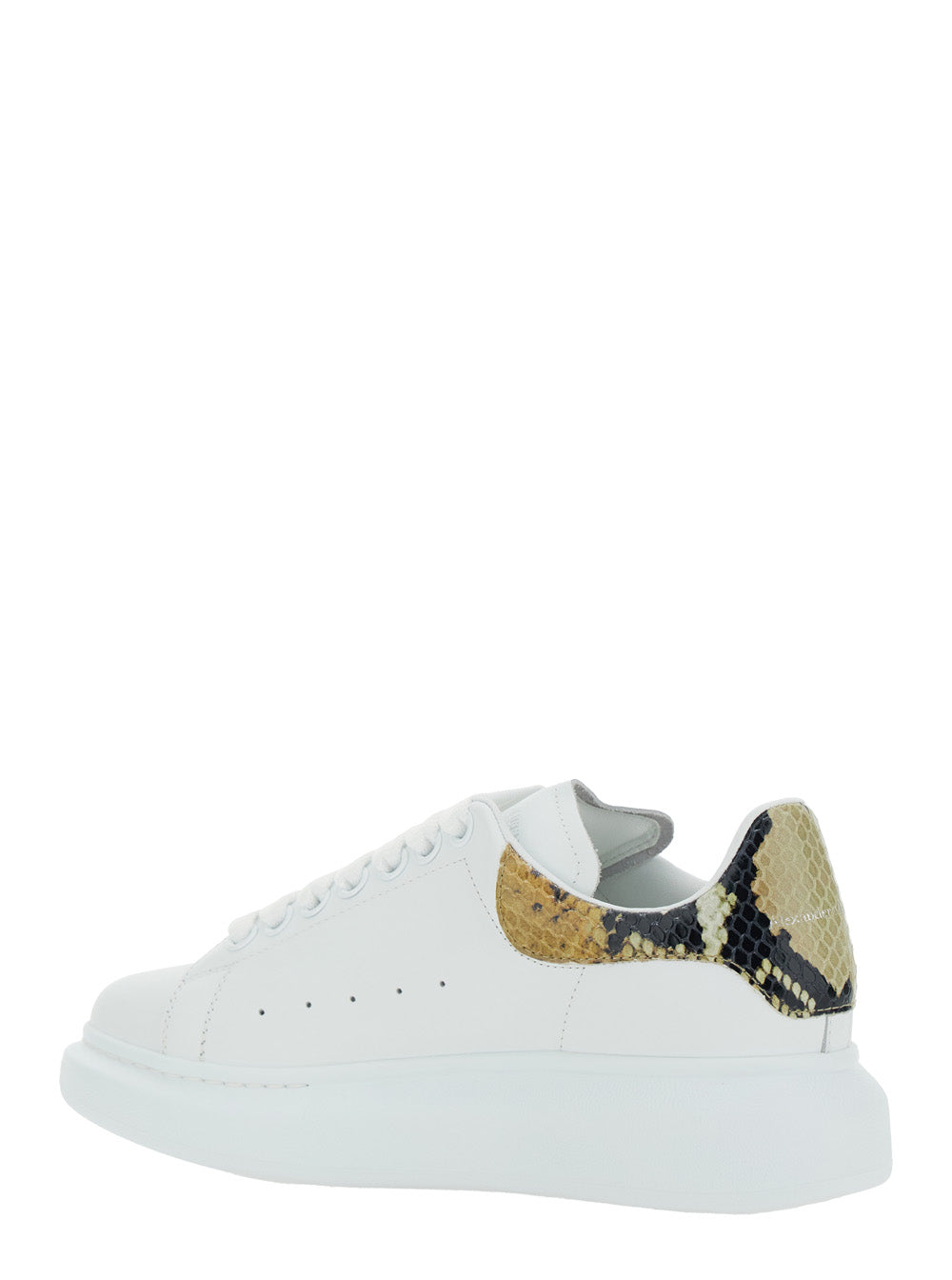 Alexander Mcqueen Women White Oversize Sneakers With Snake Print On The Heel In Leather Woman