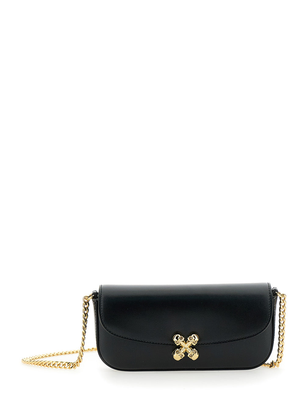 Alexander Mcqueen Women 'Skull Flower' Black Crossbody Bag With Chain-Link Shoulder Strap And Logo Plaque On The Front In Leather Woman
