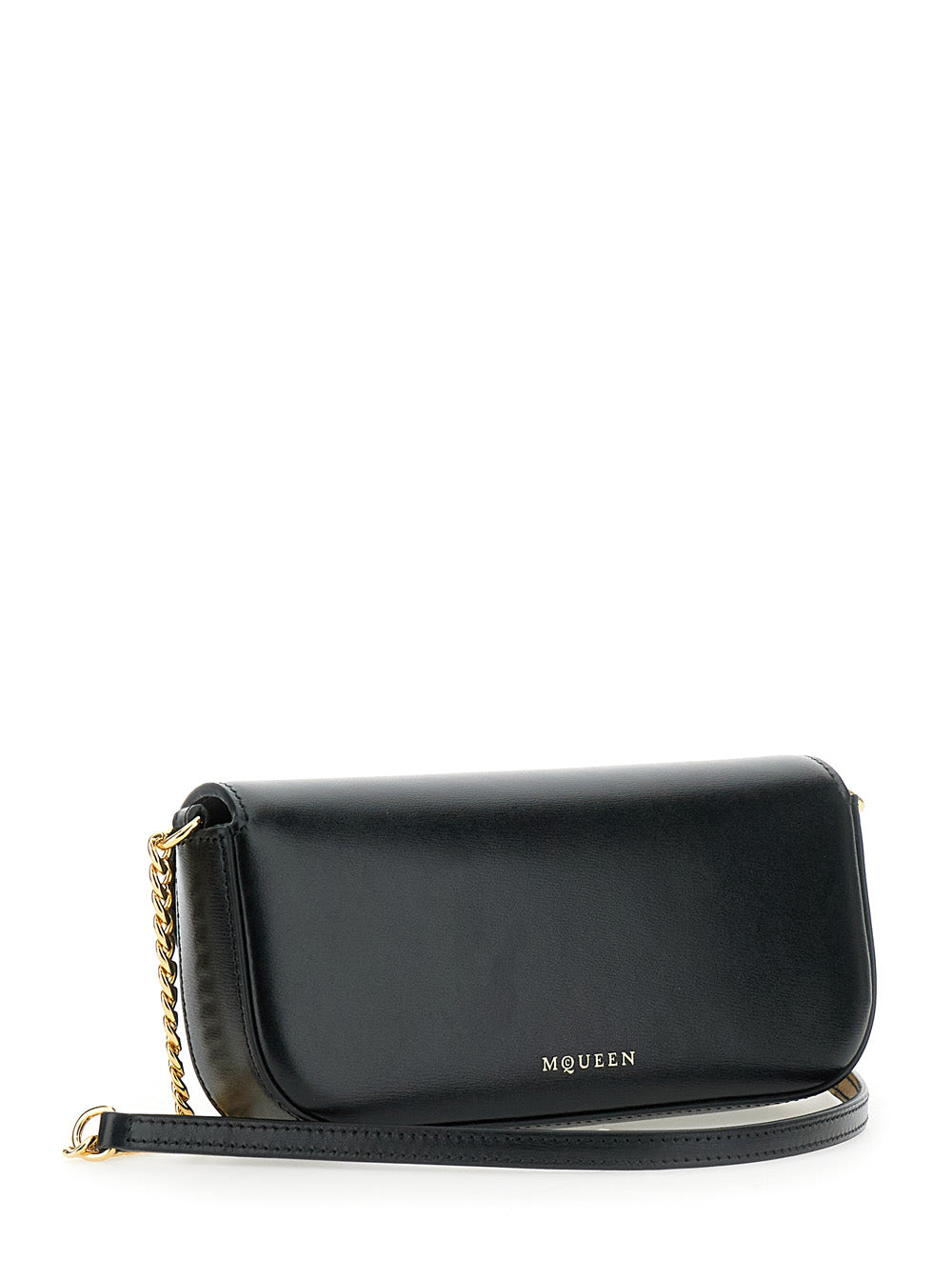 Alexander Mcqueen Women 'Skull Flower' Black Crossbody Bag With Chain-Link Shoulder Strap And Logo Plaque On The Front In Leather Woman