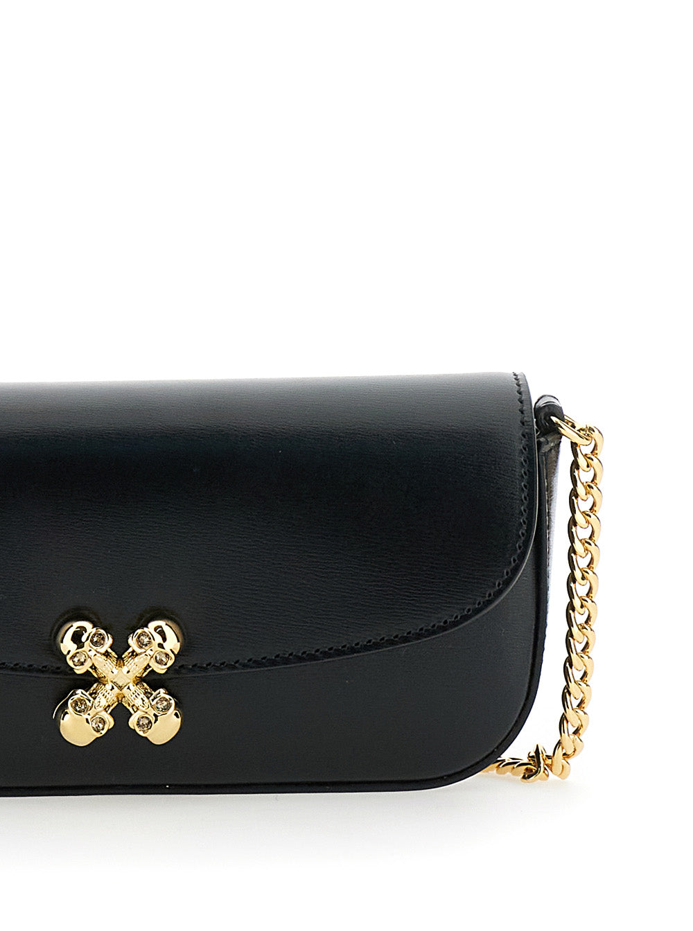 Alexander Mcqueen Women 'Skull Flower' Black Crossbody Bag With Chain-Link Shoulder Strap And Logo Plaque On The Front In Leather Woman