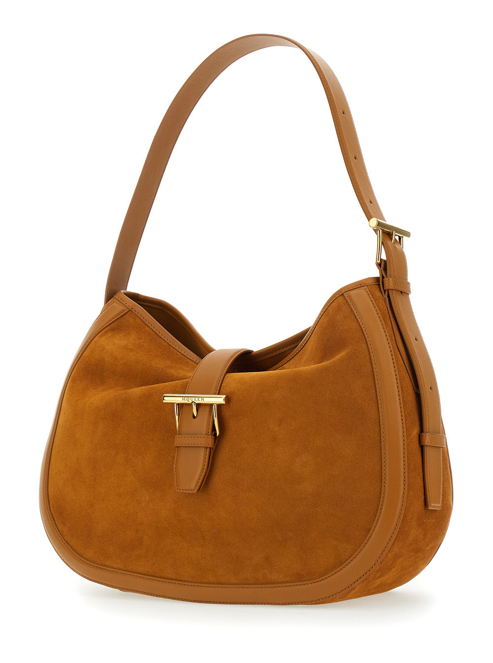Alexander Mcqueen Women Brown Shoulder Bag With Adjustable Shoulder Strap And T Buckle Closure On The Front In Suede Woman