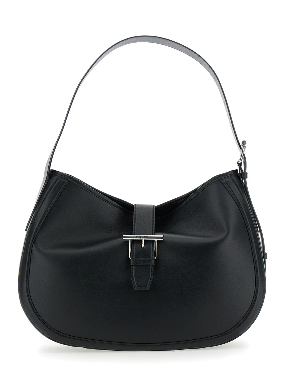 Alexander Mcqueen Women Black Shoulder Bag With Adjustable Shoulder Strap And T Buckle Closure On The Front In Leather Woman