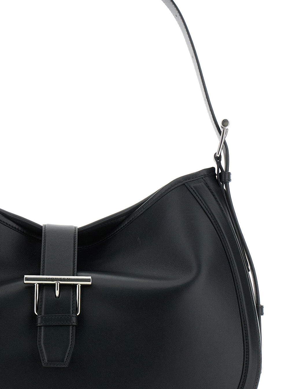 Alexander Mcqueen Women Black Shoulder Bag With Adjustable Shoulder Strap And T Buckle Closure On The Front In Leather Woman