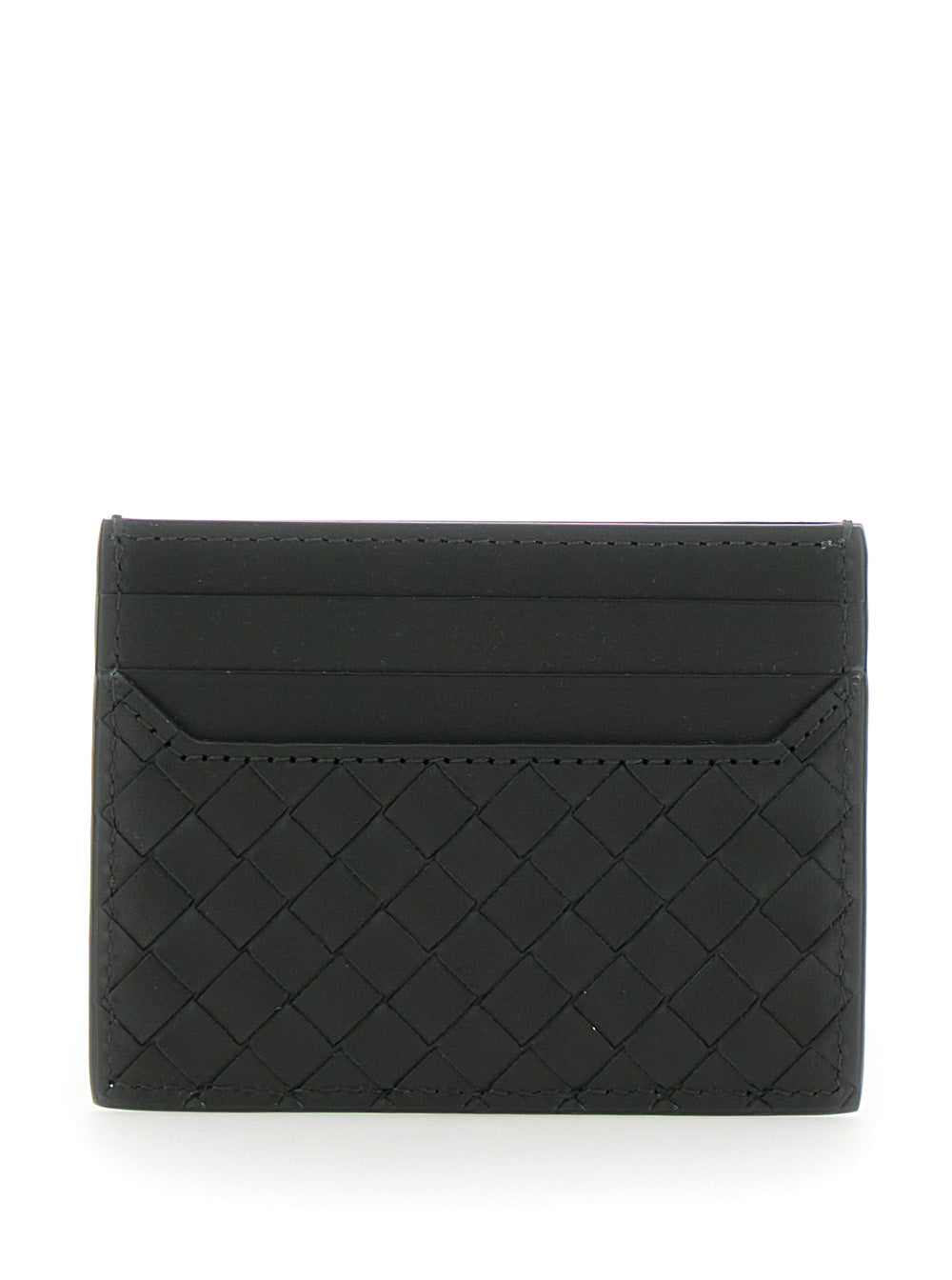 Bottega Veneta Men Green Card Holder With Intrecciato Motif In Leather Man