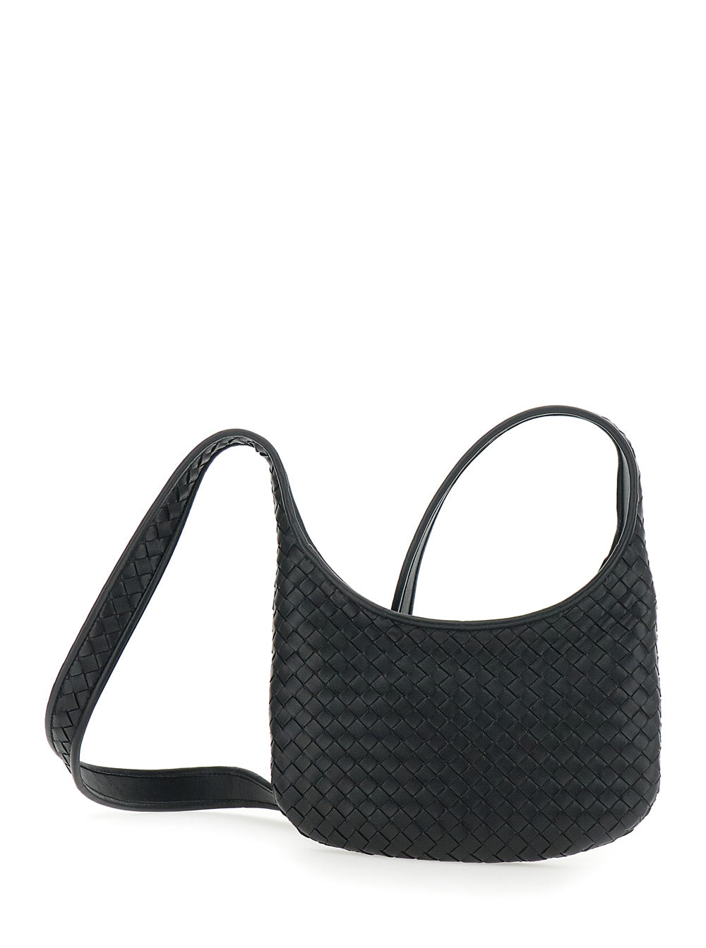 Bottega Veneta Men 'Veneto' Black Shoulder Bag With Fixed Shoulder Strap And All-Over Intrecciato Motif In Leather Man