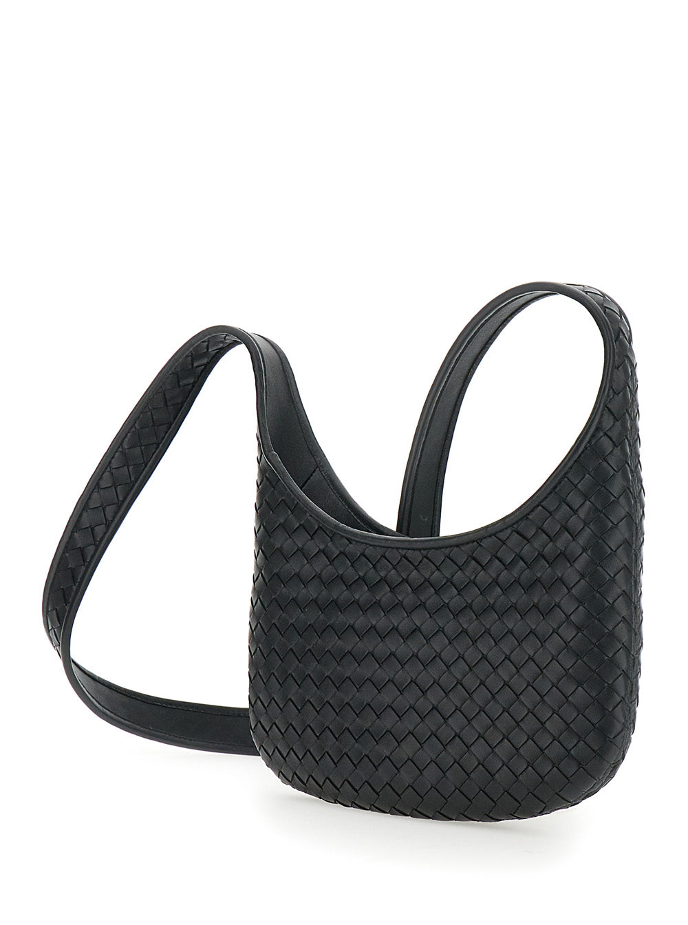 Bottega Veneta Men 'Veneto' Black Shoulder Bag With Fixed Shoulder Strap And All-Over Intrecciato Motif In Leather Man